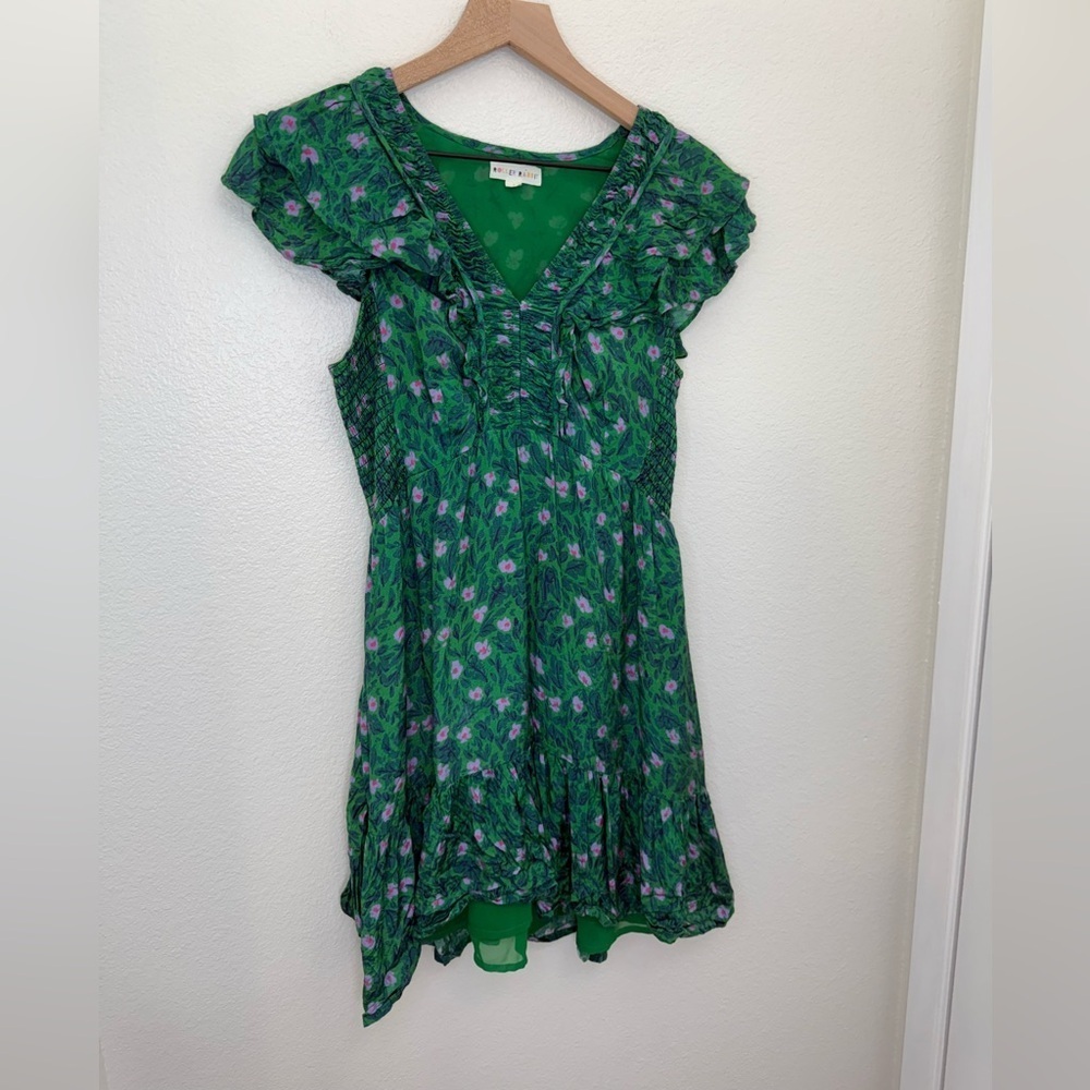 Roller Rabbit Ondika Cerro V Neck Short Ruffled Sleeve Tiered Mini Dress Small - Picture 5 of 12
